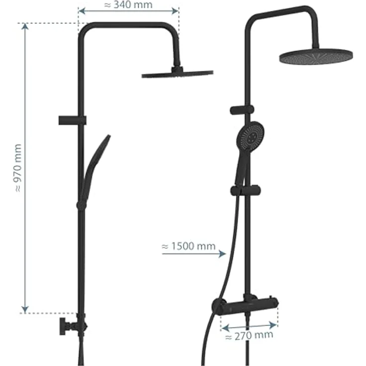 Schütte Duschsystem 'Adria', Thermostat schwarz, Handbrause mit 3 Strahlarten und knickfestem Brauseschlauch – Bild 5