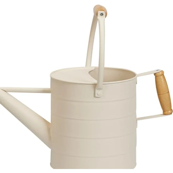 Mojawo Gießkanne Metallkanne Creme, dekorative Blechkanne mit 3,5 Litern Fassungsvermögen und ergonomischem Holzgriff – Bild 3
