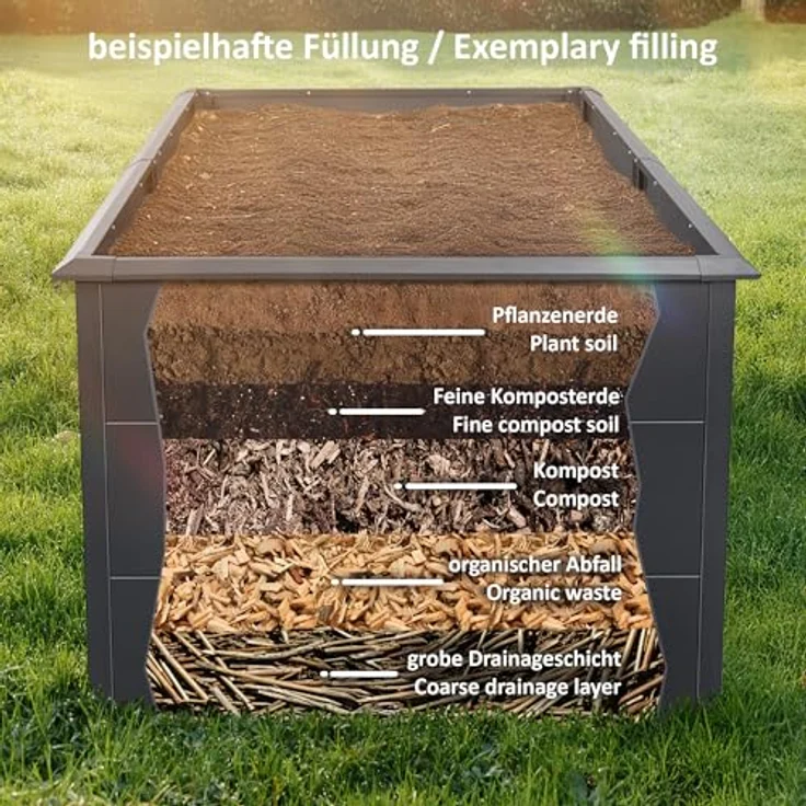 Zelsius Hochbeet Anthrazit RAL 7016, 200 x 100 x 77 cm, Walnuss Holzoptik, rückenschonend, wetterfest, ideal für Gemüse- und Blumenanbau – Bild 3