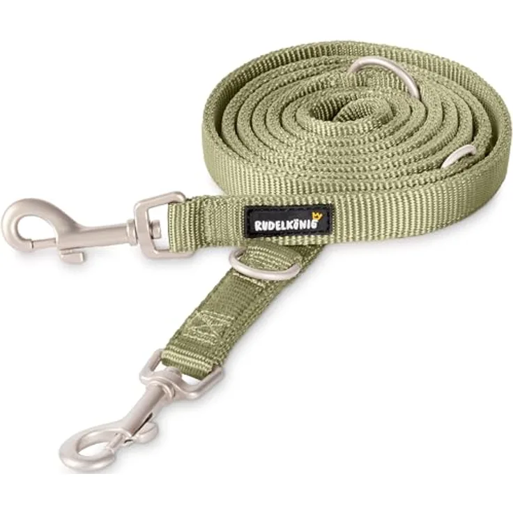 Rudelkönig Führleine Frida, 2,30m verstellbar für mittelgroße und große Hunde, robuste Nylon Leine in Khaki