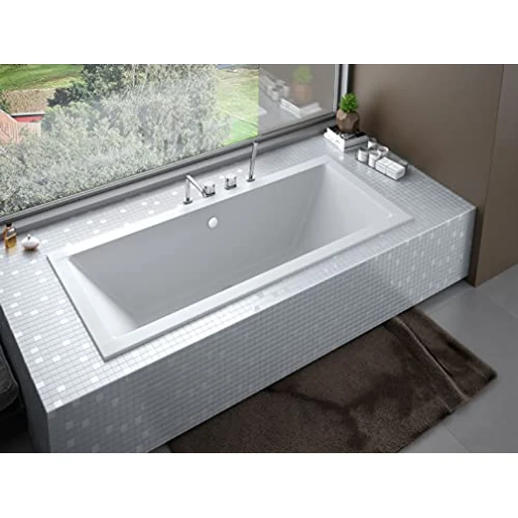 Besco BADLAND QUADRO SLIM Badewanne, Rechteckige Acryl Wanne 165x75 cm, Weiß, Komplettset mit Füßen und Chrom Automatik Ablaufgarnitur 3in1 – Bild 3