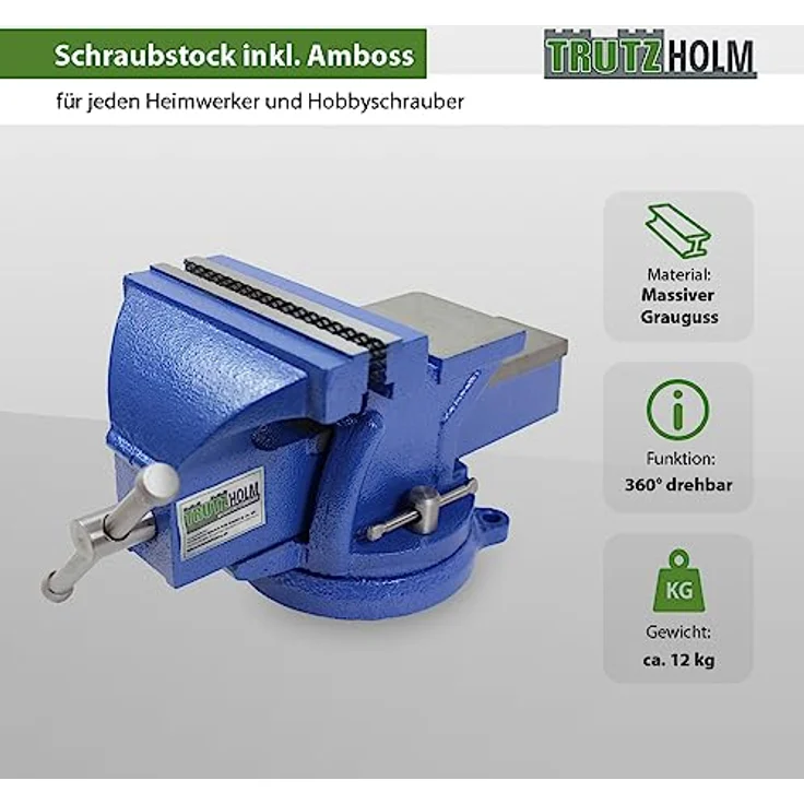TRUTZHOLM® Schraubstock Parallelschraubstock 150mm parallel 360° drehbar massiv schwer mit Amboss für Werkbank Gusseisen (150mm) – Bild 2