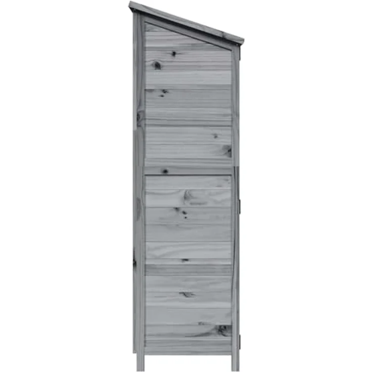 vidaXL Gartenschuppen Grau 106,5 x 56 x 176 cm, Massivholz aus Fichte mit wasserfestem Schindeldach und Lüftungsschlitzen – Bild 9