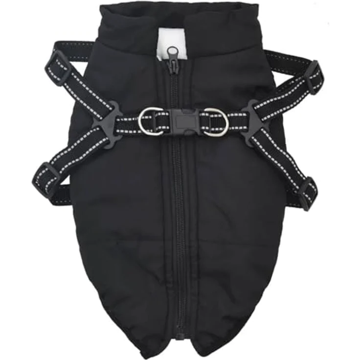 vidaXL Hundemantel mit Geschirr Wasserdicht Reflektierend Schwarz L, Outdoor-Hundeweste mit verstellbarem Geschirr und Reflexstreifen – Bild 4