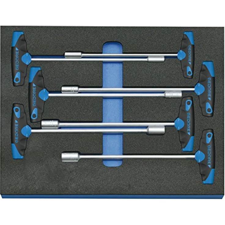 Gedore Steckschlüssel-Satz in Check-Tool-Modul, 7-tlg. – bestückt, Modultyp 2/4 CT, Maße: 316,5 x 390 x 35 mm