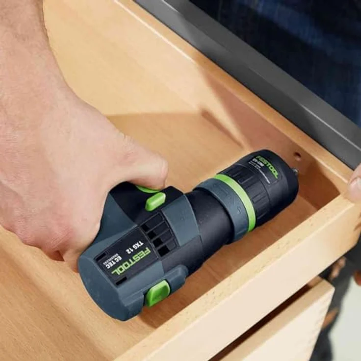 Festool Akku-Bohrschrauber TXS 12 2,5-Set 576874 (Akkubohrer Werkstatt Holzbohrer Stahlbohrer) Farbe: Grau/Grün/Akkuspannung: 10,8 V/Gänge: 2/Leerlaufdrehzahl 1./2. Gang: 0-470/0-1.600 min-1 – Bild 5
