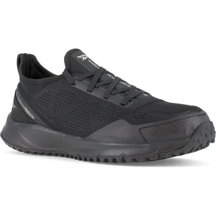 Reebok All Terrain Safety Sicherheitsschuh, Mesh und Ripstopgewebe, Aluminiumkappe, Rutschfeste Gummisohle, MemoryTech Massage 2.0 Fußbett, schwarz