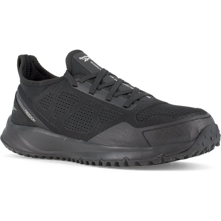 Reebok All Terrain Safety Sicherheitsschuh, Mesh und Ripstopgewebe, Aluminiumkappe, Rutschfeste Gummisohle, MemoryTech Massage 2.0 Fußbett, schwarz – Bild 1
