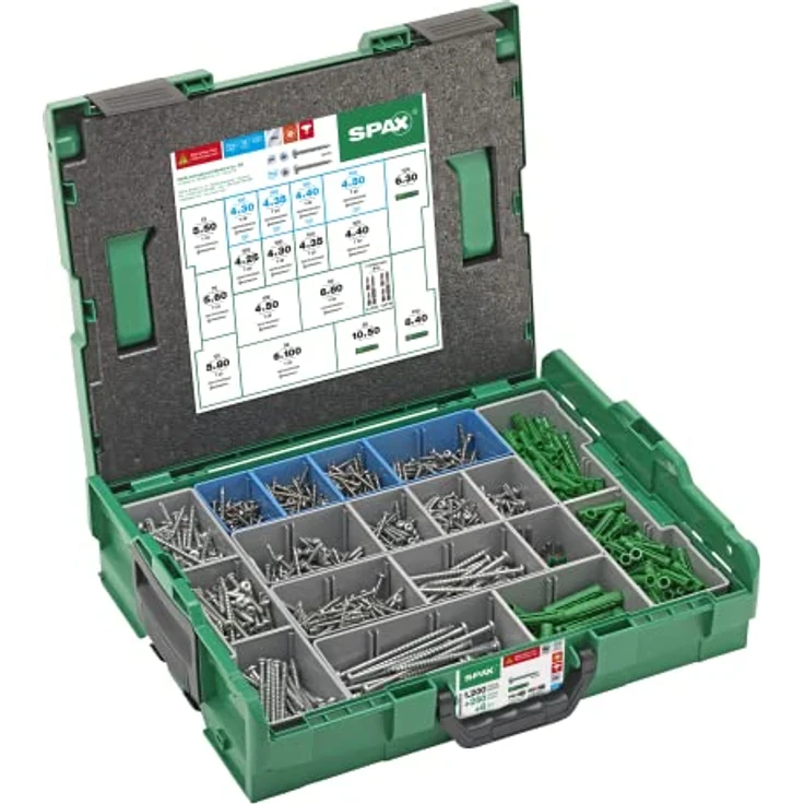 SPAX Elektriker L-Boxx Gross Tsp -x-, 1.200 Schrauben in 14 Größen, inklusive 250 Dübel und 6 SPAX T-STAR plus Bits, modulare System-Kofferlösung für Bosch Sortimo – Bild 1