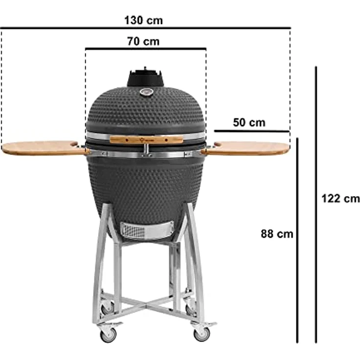 BBQ-Toro Kamado Grill | Holzkohlegrill Kuro Ø 52 cm mit Bambusablage, Thermometer, stabilem Holzgriff | Keramikgrill Kamadogrill Kugelgrill (Grau) – Bild 3
