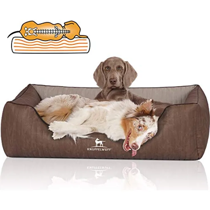 Knuffelwuff Orthopädisches Hundebett Outlander aus laser-gestepptem Kunstleder XXL 120 x 85cm Braun/Grau - abnehmbarer Bezug - leicht zu reinigen - für große, mittelgroße und kleine Hunde