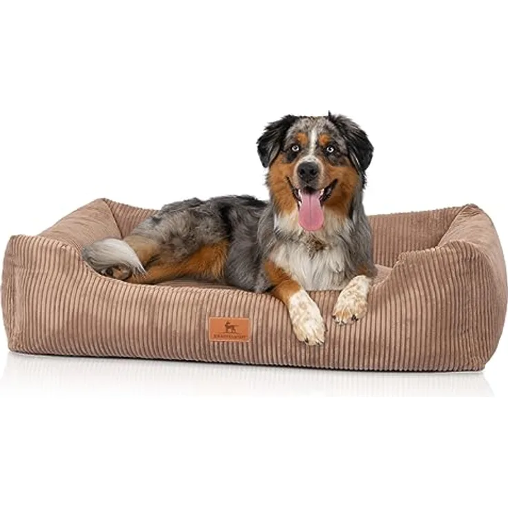 Knuffelwuff Hundebett aus Cord mit Handwebcharakter Olivia M-L 85 x 63cm Braun - Abnehmbarer Bezug - waschbar - für große, mittelgroße und kleine Hunde