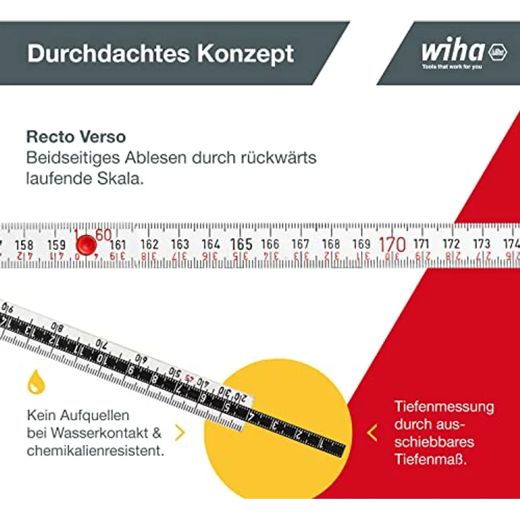 Wiha Gliedermaßstab Longlife All in One 2 m metrisch, 10 Glieder (33232) weiß – Bild 4
