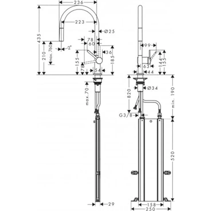 hansgrohe Talis M54 Küchenarmatur, Einhebel-Wasserhahn mit Ausziehauslauf und 1jet, sBox Chrom, ComfortZone 210, schwenkbar bis 360° – Bild 2