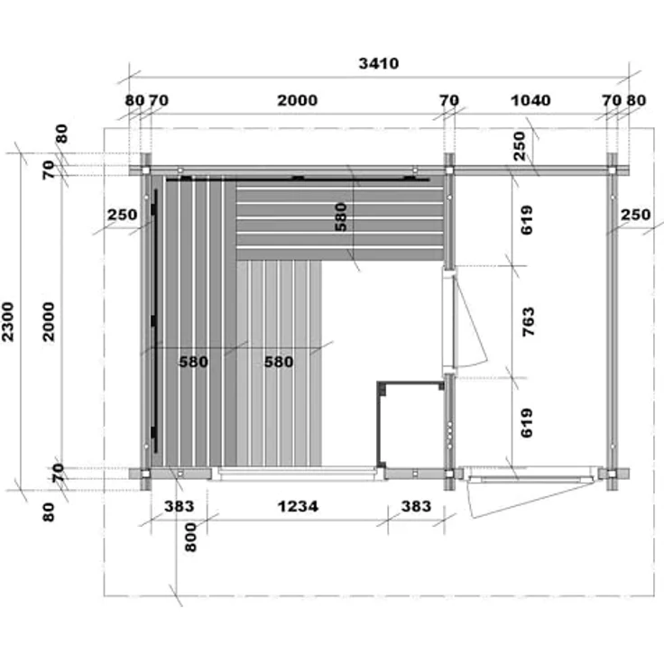 Infraworld Gartensauna Terra 2B, Saunahaus 341 mit Blockbohlen aus nordischer Fichte 70mm, Espe Inneneinrichtung – Bild 8
