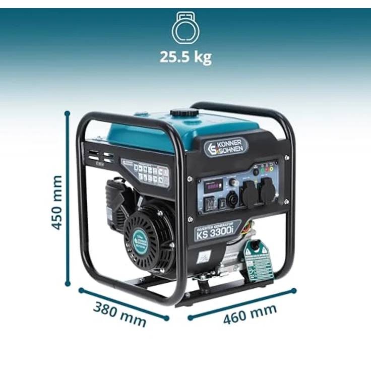 Könner & Söhnen KS 3300i Inverter Stromerzeuger, 3,3 kW reine Sinuswelle, tragbar, EURO 5, 25,5 kg – Bild 3