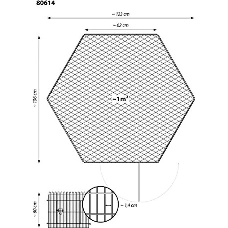 dobar® 80614 Freilaufgehege 6-eckig verzinkt aus Metall mit Nylon Netz - Kaninchengehege für Jungtiere für draußen - Nagergehege wetterfest 123 x 106 x 60 cm - Silber – Bild 2