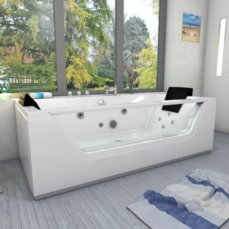 AcquaVapore Whirlpool Pool Badewanne W83-B, 180x90 cm, 2-Personen, 1100W Wassermassage, 100% Acryl, inkl. Armaturen und Frontschürzen – Bild 2