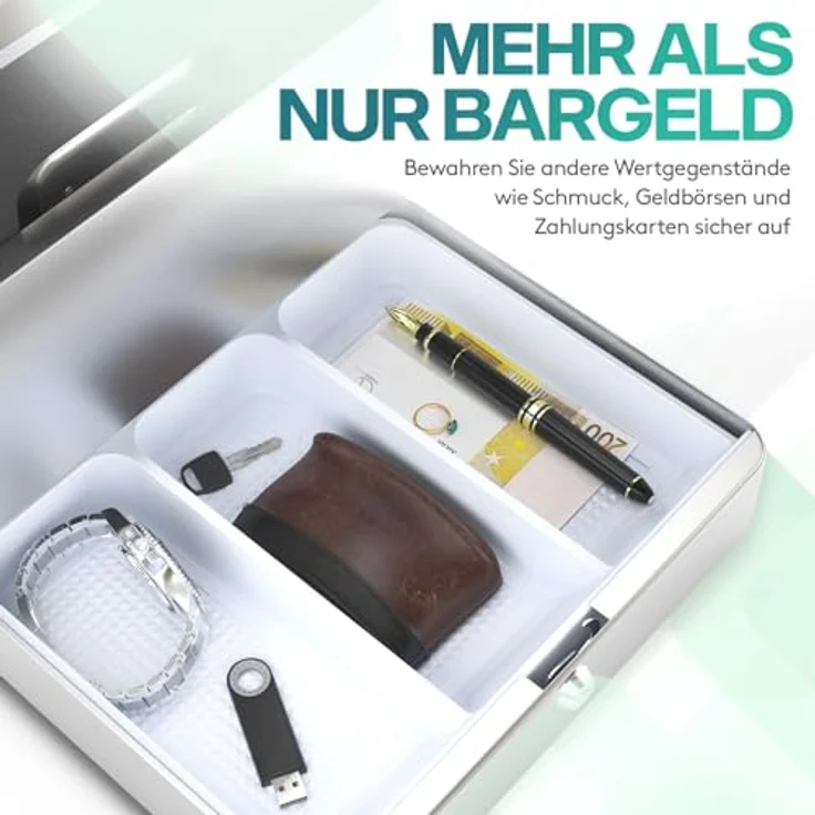 ACROPAQ Geldkassette abschließbar - Kasse mit Münzzählbrett, Groß 24 x 30 x 9 cm - Abschließbare Box, Geldkasse, Geldkoffer geeignet für Geldaufbewahrung - Silber - 10005S – Bild 6
