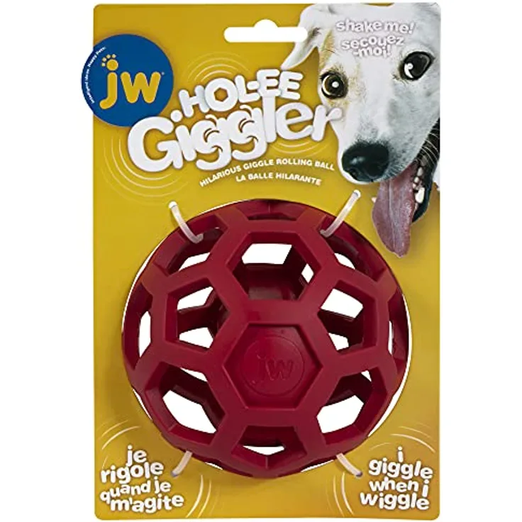 JW HOL-ee Giggler Hundeball mit Kicherklang, interaktives Leckerli-Spielzeug für Hunde, rot