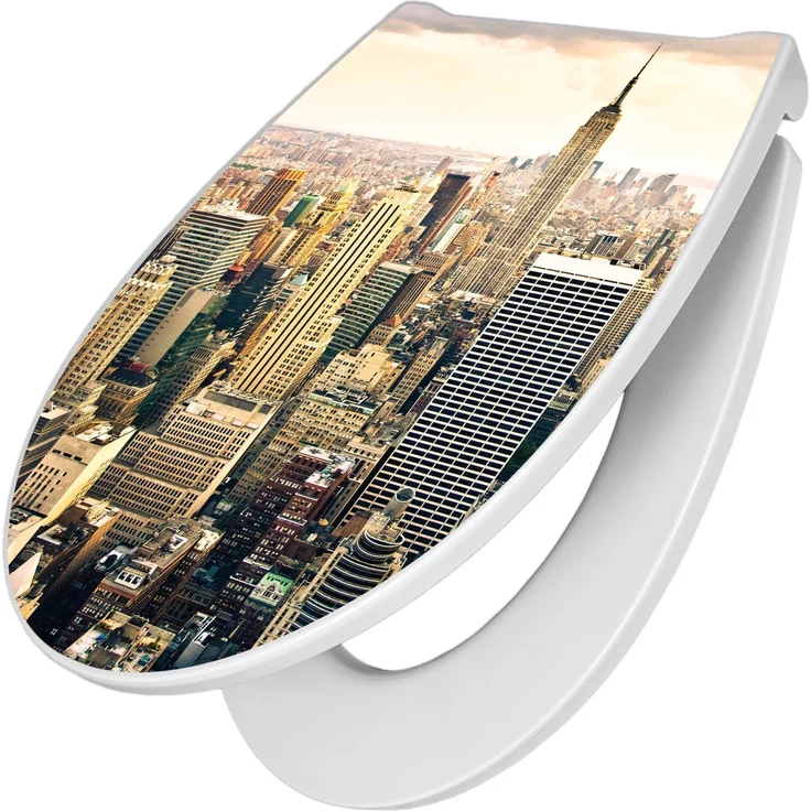 Banjado Premium Toilettendeckel New York City, WC-Sitz mit Absenkautomatik, Soft Close, Duroplast, hygienisch, 38,4x45x4,2 cm