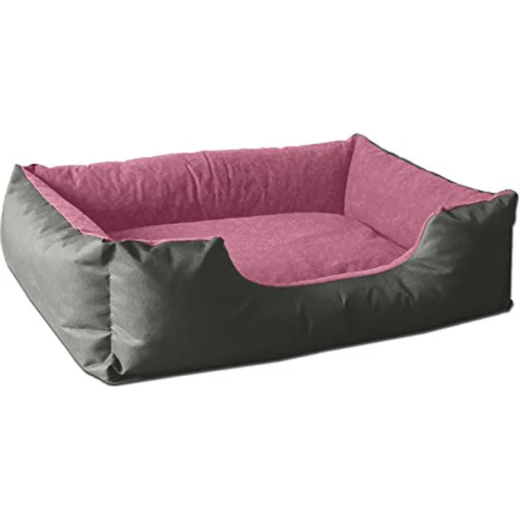 BedDog Hundebett LUPI, Hundekissen mit abziehbaren waschbaren Bezug, Hundekorb, Hundesofa, für kleine Hunde, S, grau-rosa