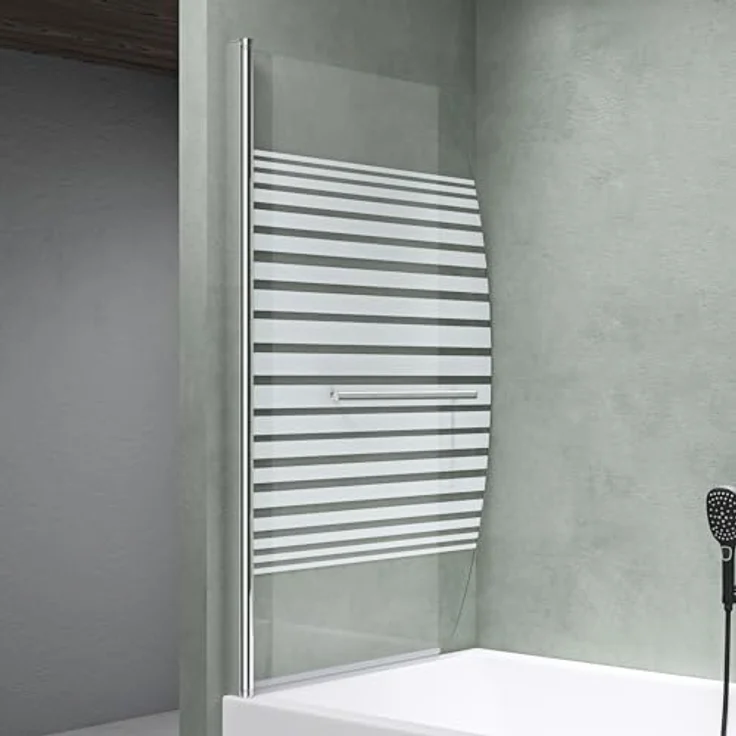 Mai & Mai Duschwand C112S, faltbare Badewannenwand aus teilsatinierten 6mm ESG-Sicherheitsglas mit NANO-Beschichtung, 180° schwenkbar, 90x140cm – Bild 3