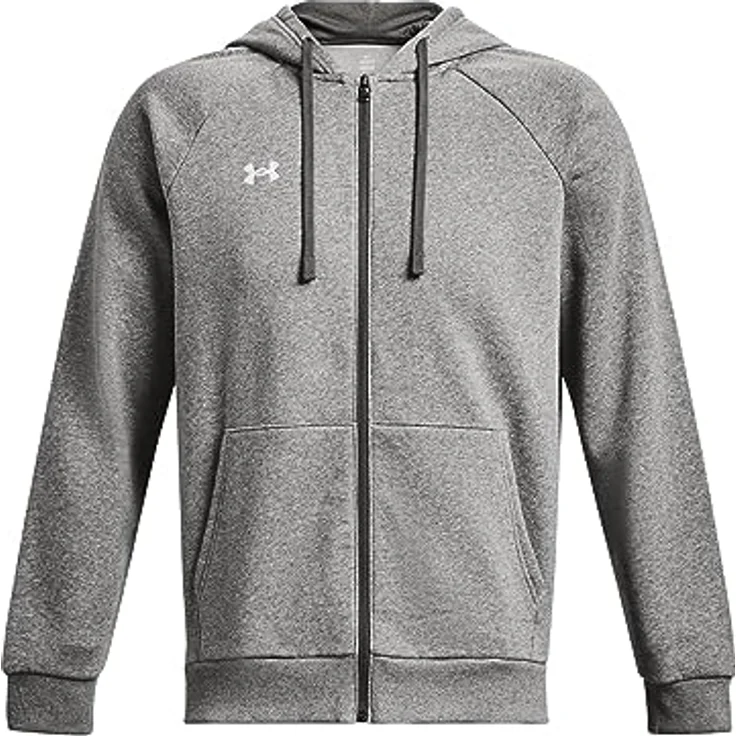 Under Armour Rival Fleece Full Zip Kapuzenjacke Herren, graues Fleece-Material, Rippstrick-Bündchen, Kapuze mit Tunnelzug, XXL – Bild 5