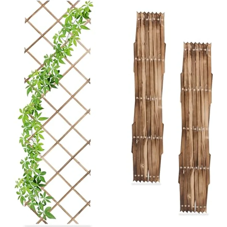 Relaxdays Rankgitter, ausziehbar, 3er Set, Rankhilfe Kletterpflanzen, 180x60 cm, Garten, Balkon & Terrasse, Holz, braun - Preisvergleich – Bild 1