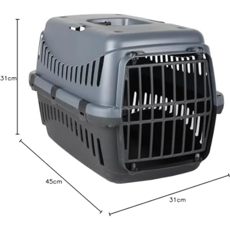 DOGI Hunde-Transportbox Hunde Katzen Box Haustier-Tragbox, Schwarz-Dunkelgrau, mit Gitterklappe/Tür vorne, mit Luftlöchern – Bild 3