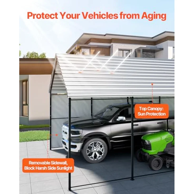 VEVOR Zeltgarage, 4 x 8 x 3,15 m, Carport mit Stahlrahmen und verzinktem Dach, abnehmbare Seitenwände, vielseitiger Autounterstand für Pickup, Boot und Traktoren – Bild 3