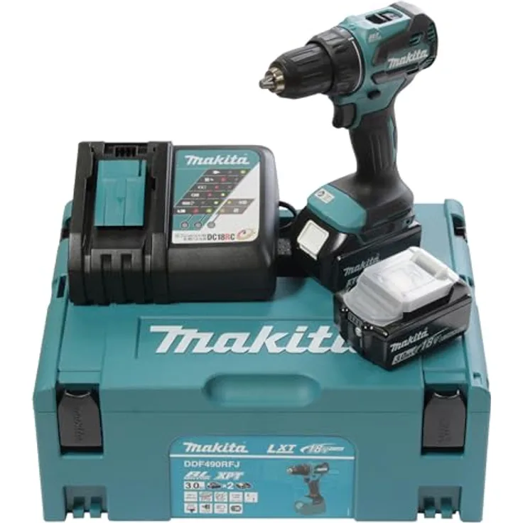 Makita DDF490RFJ Akku-Bohrschrauber 18V, bürstenlos, inkl. 2x 3,0 Ah Akku + Ladegerät, im Makpac