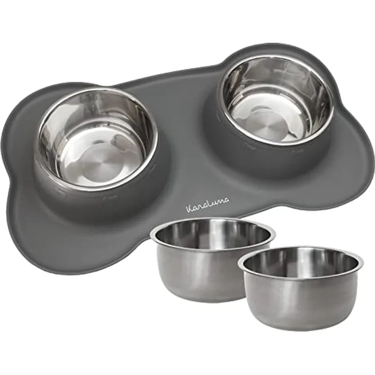 KaraLuna Napfunterlage aus Silikon mit Edelstahl Futternapf I Für Katzen & Hunde (850ml, Grau)