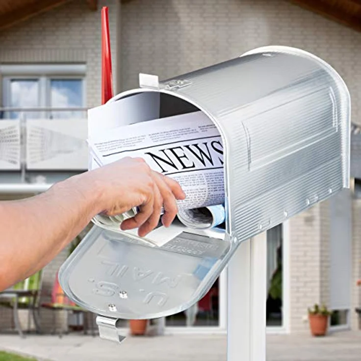 Relaxdays Amerikanischer Briefkasten, Aluminium, Original US Mailbox, Fahne, Nostalgie, HxBxT: 22 x 16,5 x 48 cm, silber – Bild 6