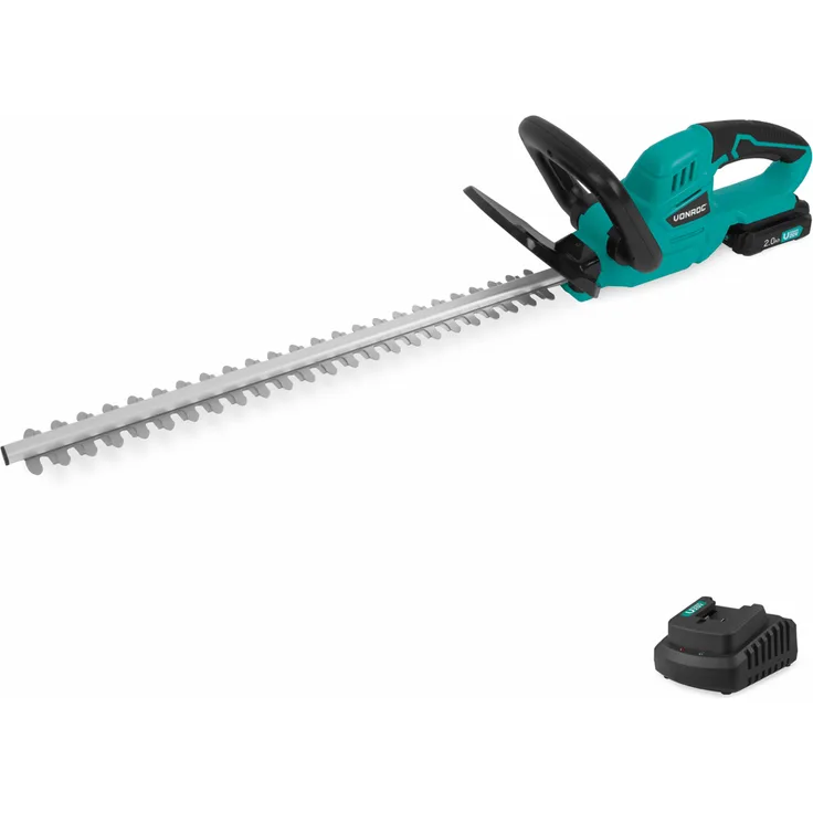 VONROC Akku-Heckenschere S_HT506DC, 20V mit 520mm Schnittlänge, inkl. 2.0Ah Akku und Ladegerät, geringes Gewicht 1,98kg, Sicherheit durch Zweihandgriff