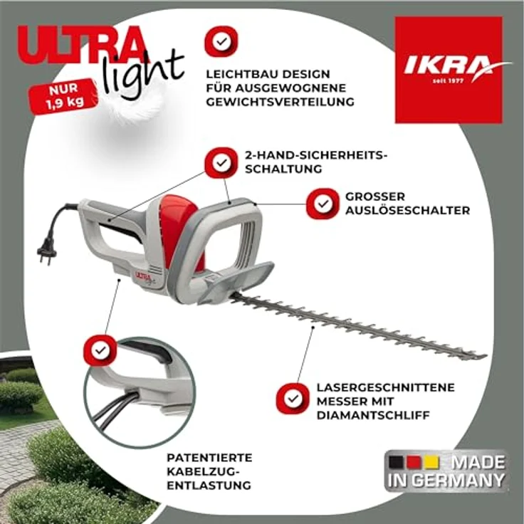IKRA Elektro-Heckenschere FHS 1545, 450 W, 45 cm Schnittlänge, 18 mm Schnittstärke, ultraleicht mit 1,9 kg, inkl. Pflegespray – Bild 3