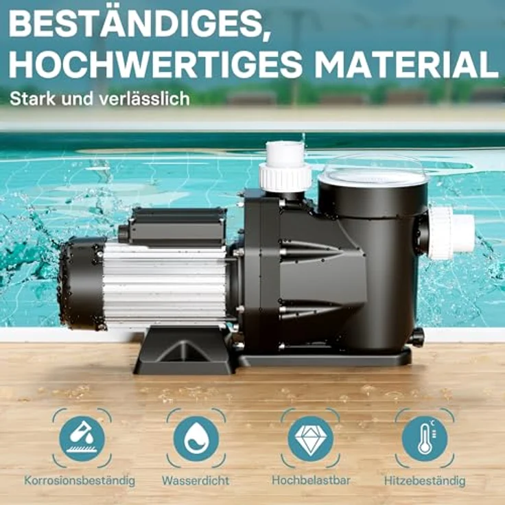 WilTec Poolpumpe 33600 l-h 1500 W Schwimmbadpumpe Filterpumpe Umwälzpumpe - WilTec – Bild 7