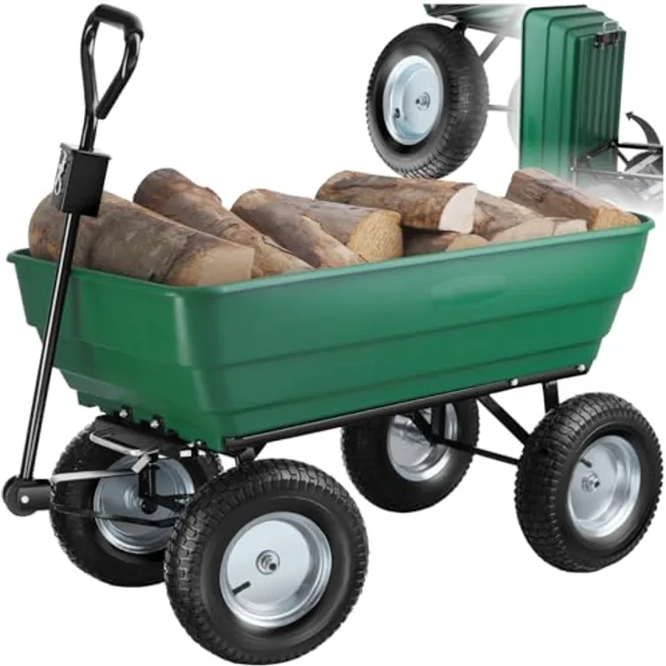 tectake® Bollerwagen mit Kippfunktion, Handwagen und Trolley, belastbar bis 300 kg, stabil mit Stahlgestell, leichtgängige Lenkachse und luftgefüllte Gummireifen, vielseitig einsetzbar als Einkaufswagen oder Gartenwagen