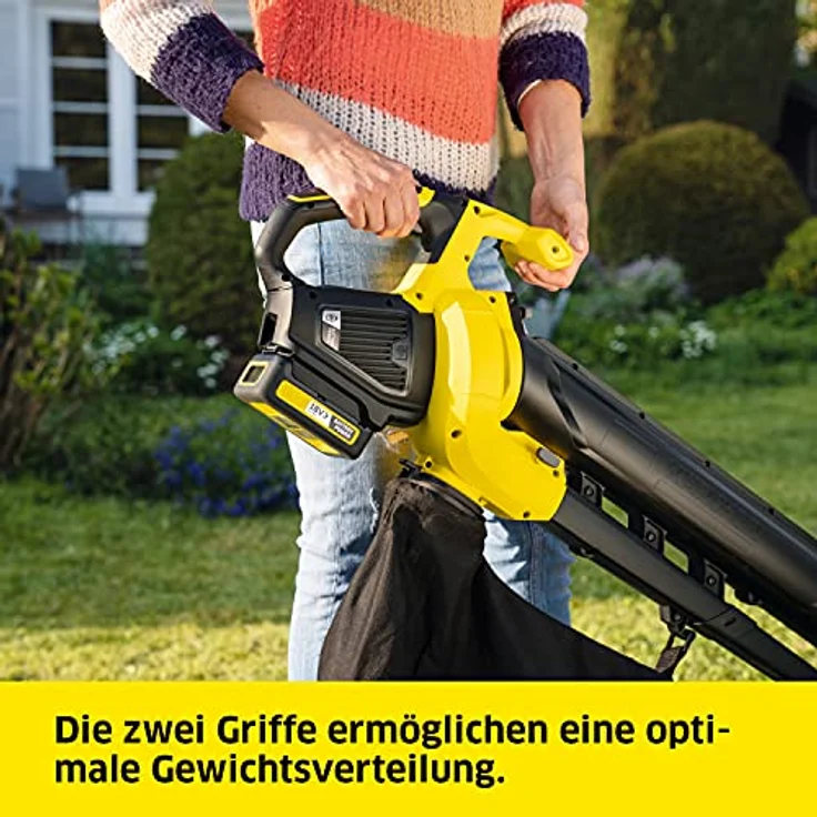 Kärcher BLV 18-200 Battery Akku-Laubbläser und -sauger (Leistung je Akkuladung: 425 qm, Geschwindigkeitsregulierung, Fanksackvolumen: 45 l, Luftgeschwindigkeit: 200 km-h, 3,5 kg Gewicht) – Bild 6