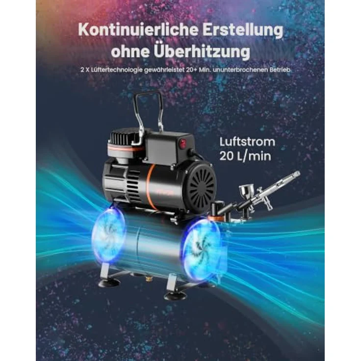 VEVOR Airbrush Set 1/6 PS, mit 0,3 mm Dual Action Airbrush, Luftkompressor & Tank, inkl. Acrylfarbe und Reinigungsset, ideal für Kuchendekoration, Modellmalerei und Nagelkunst – Bild 5