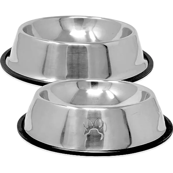 2X Edelstahl Hundenapf 750ml 26cm für Hunde und Katzen Napf Trinknapf Futternapf mit Gummirand (mit Pfoten)