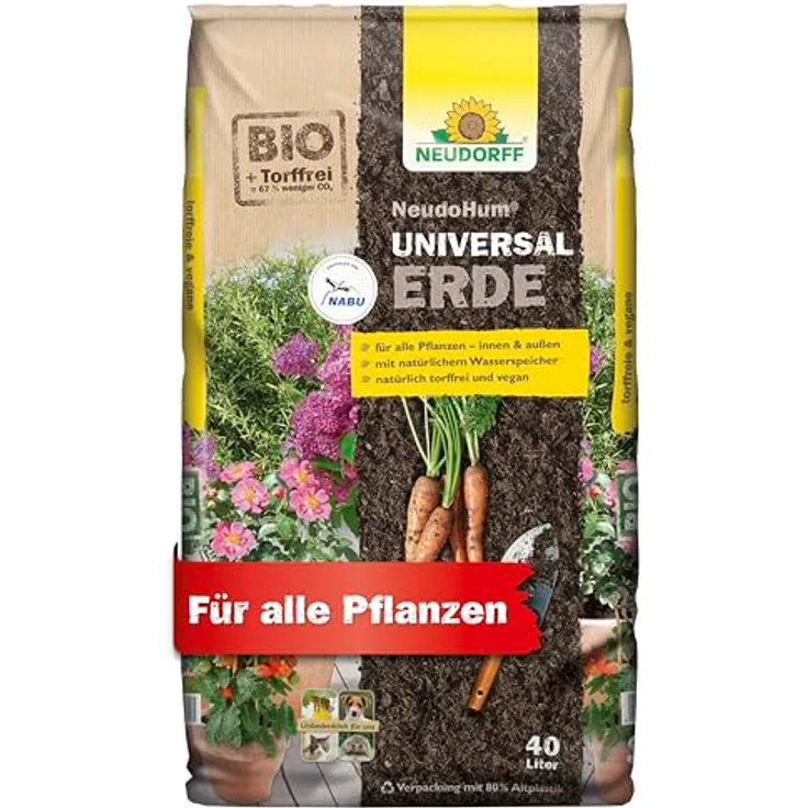 Neudorff NeudoHum Universalerde, torffreie Pflanzenerde mit organischem Dünger, 40 l, umweltfreundlich