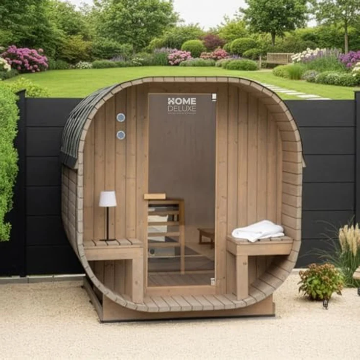 HOME DELUXE Sauna Outdoor Sauna CUBE DELUXE L - Größenauswahl, BxTxH: 220 x 194 x 185 cm, 38,00 mm, Fichtenholz, inkl. 8 kW Saunaofen & Saunazubehör - Gartensauna, Asphaltdach, Sicherheitsglas – Bild 4