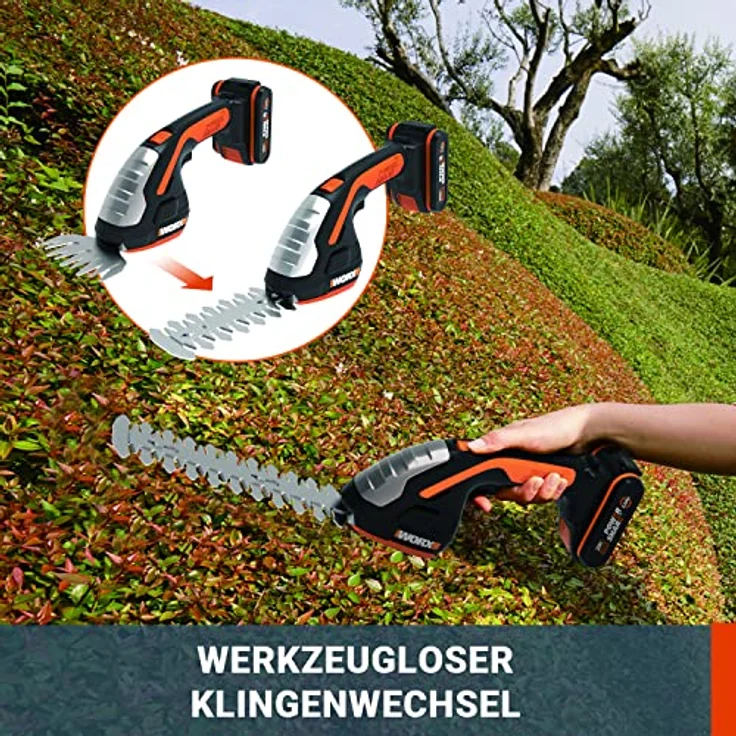 Worx 20V Gras- und Strauchschere WG801E mit Akku und Ladegerät, inkl. 3 Verschiedene Messer – Bild 3