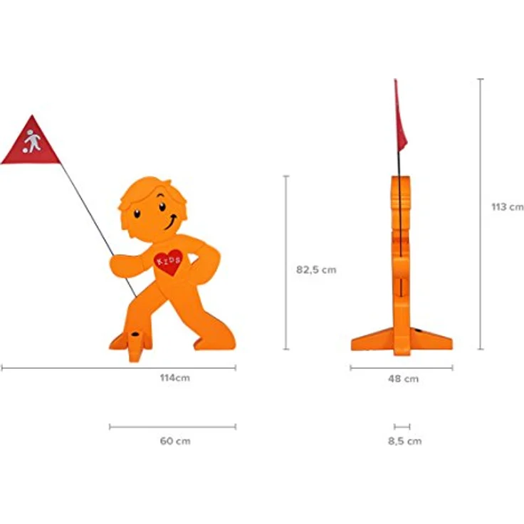 StreetBuddy - Warnfigur mit Fahne, reflektierender Warnaufsteller für Kindersicherheit - Achtung langsam Fahren - Vorsicht spielende Kinder - Schild Autofahrer Warnung - 2er Set (Grün/Orange) - Preisvergleich – Bild 4