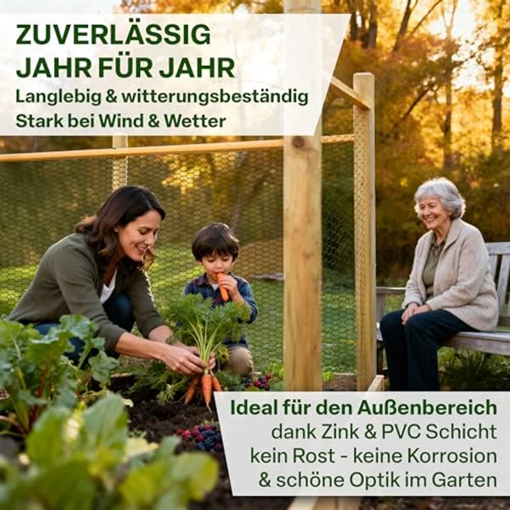 TTL GARDEN Hasendraht 25mx1m, PVC-beschichtet, 25x45mm Masche, grün, inkl. 100 verzinkte Krampen und Arbeitshandschuhe – Bild 6