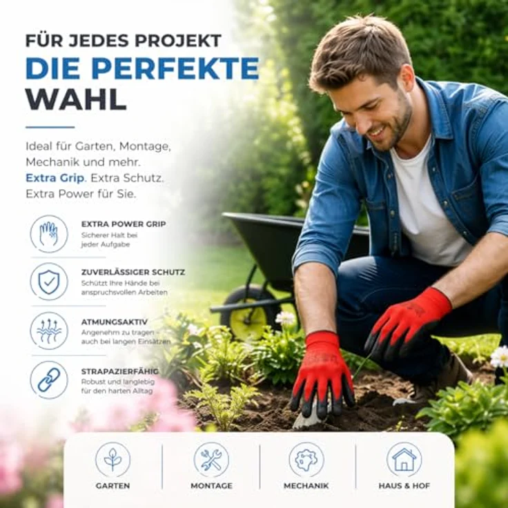 TK Gruppe Timo Klingler Arbeitshandschuhe EN388, 10x Paar, Herren Gr 8-9 (S-M), Extra Power Grip, atmungsaktiv, für Garten, Montage & Mechanik – Bild 2