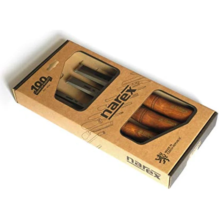 NAREX Premium Meißel-Set mit abgeschrägten Kanten und gebeiztem Hainbuchenholz, gewachste Griffe, 4-teiliges Set – Bild 2