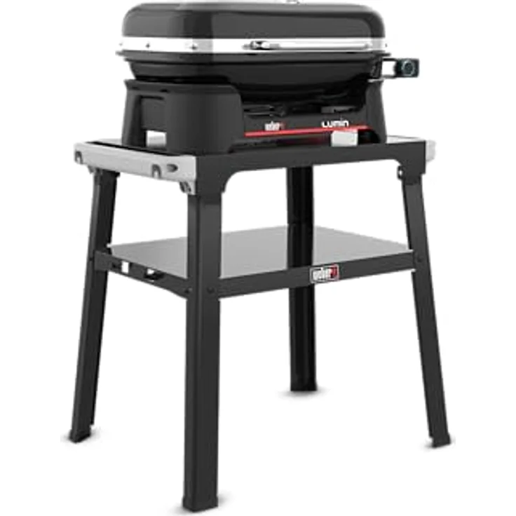 Weber Lumin Elektrogrill, mit Stand, bis zu 315 °C, Deckelthermometer, Porzellanemaillierte Gusseisenroste, 33 x 49 cm Grillfläche, Schwarz – Bild 3