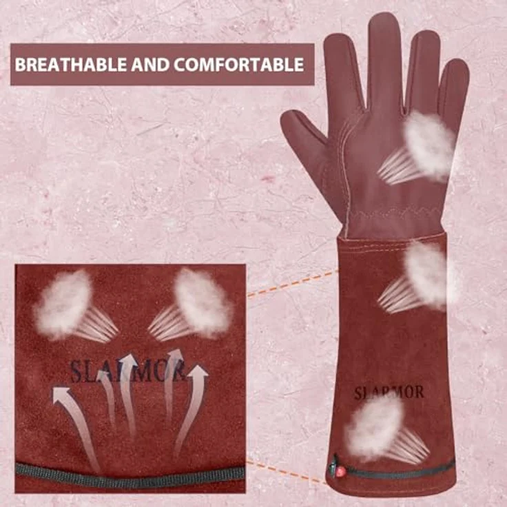 SLARMOR Gartenhandschuhe aus Leder, dornensicher und mit Unterarmschutz, lange Rindsleder Arbeitshandschuhe für Damen und Herren, ideal zum Beschneiden von Rosen – Bild 4